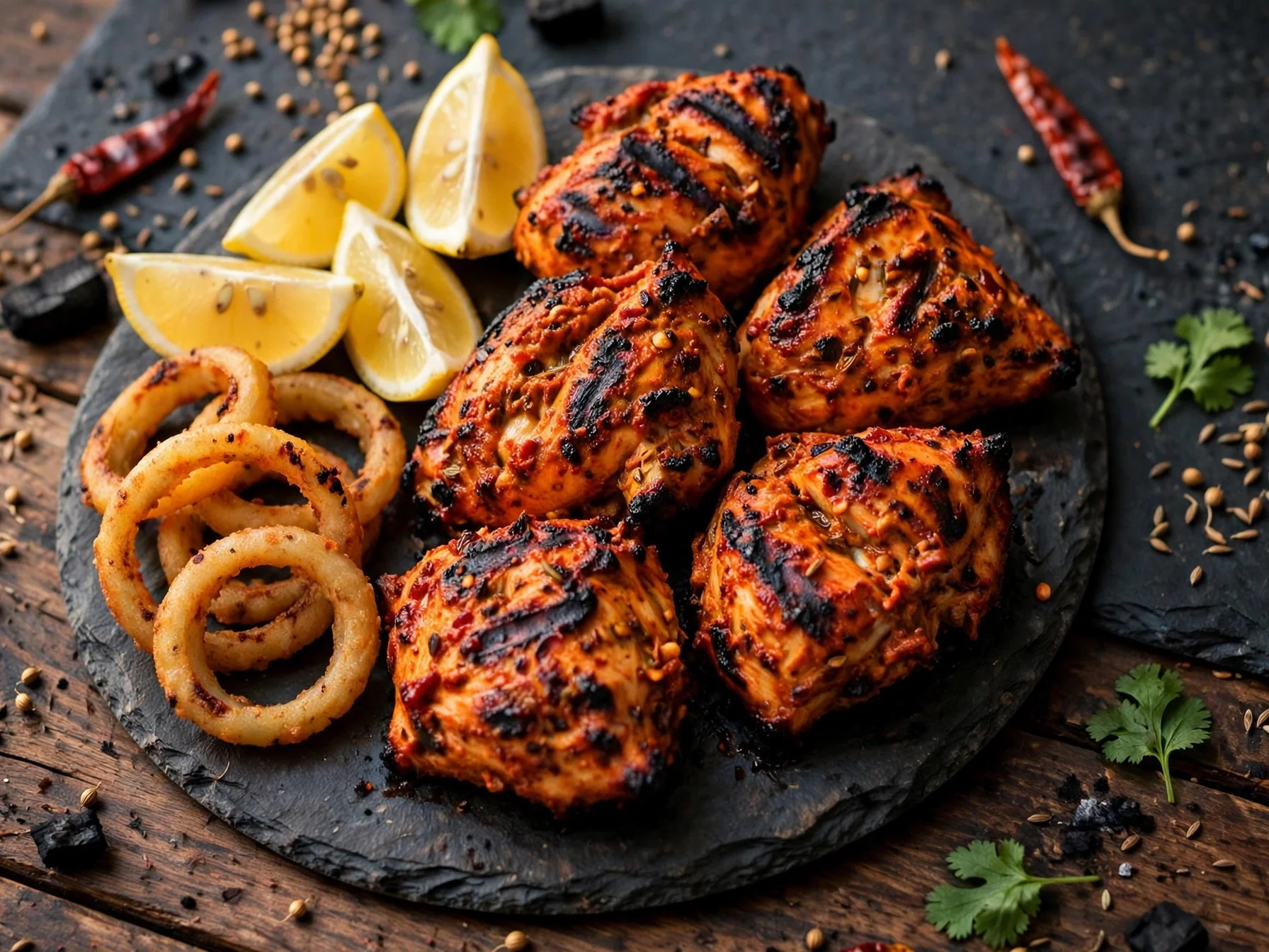 قطع تكّا دجاج مع توابل ورائحة شواء