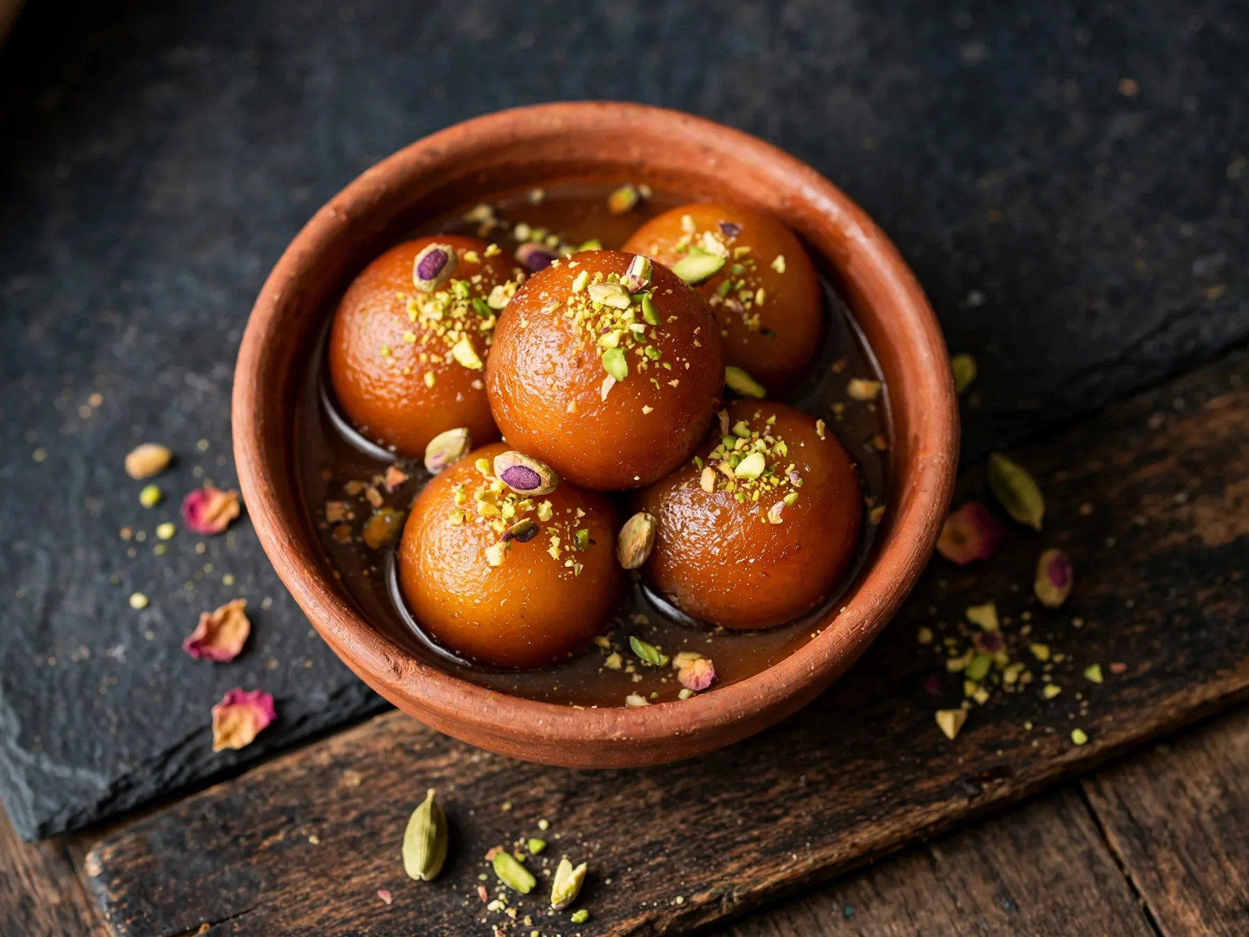 Gulab jamun in syrup with rose aroma